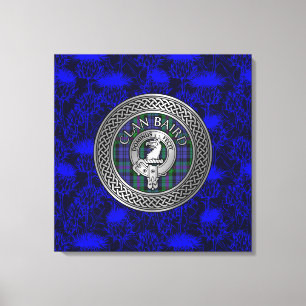 Clan Baird Crest & Tartan Knot on Thistle Canvas Print