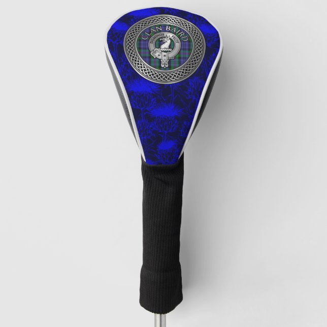 Clan Baird Crest & Tartan Knot on Thistle Golf Head Cover (Front)