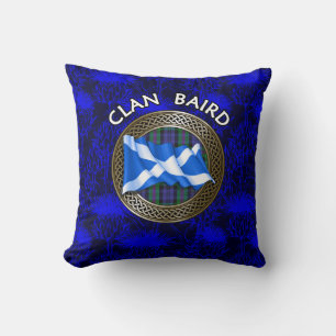 Clan Baird Tartan Knot & Flag Throw Pillow