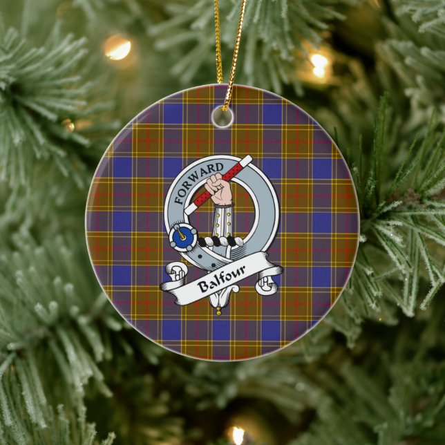 Clan Balfour Modern Badge Tartan Plaid Ceramic Ornament (Tree)