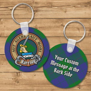 Clan Barclay Crest over Tartan Keychain