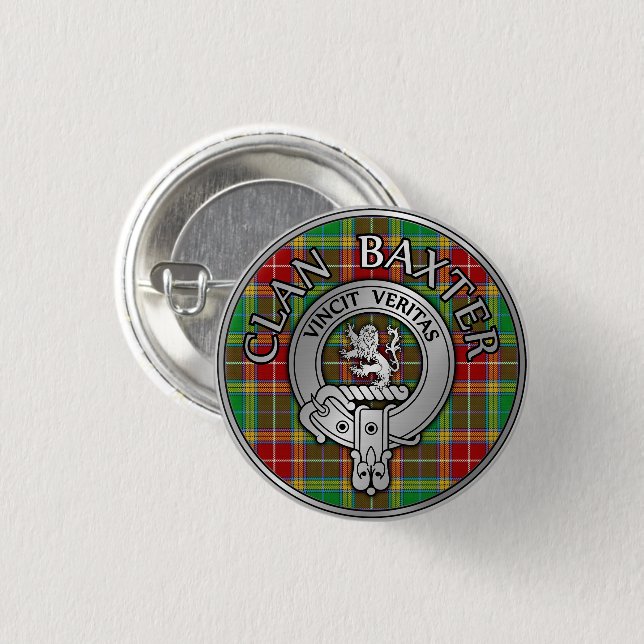 Clan Baxter Crest & Tartan 1 Inch Round Button (Front & Back)