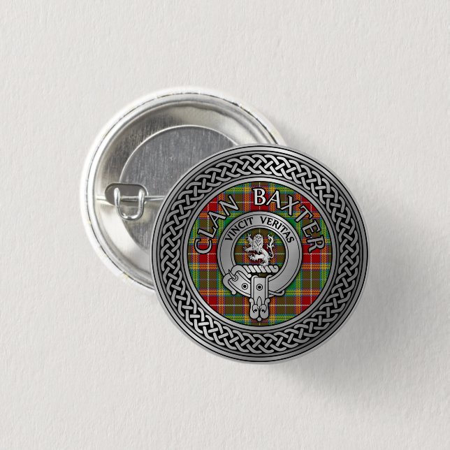 Clan Baxter Crest & Tartan Knot 1 Inch Round Button (Front & Back)