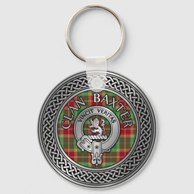 Clan Baxter Crest & Tartan Knot Keychain (Front)