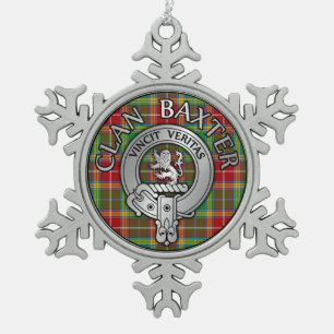 Clan Baxter Crest & Tartan Snowflake Pewter Christmas Ornament