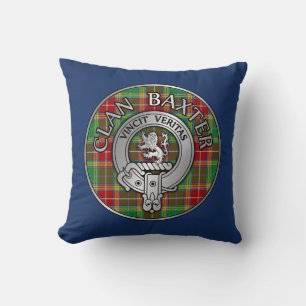 Clan Baxter Crest & Tartan Throw Pillow