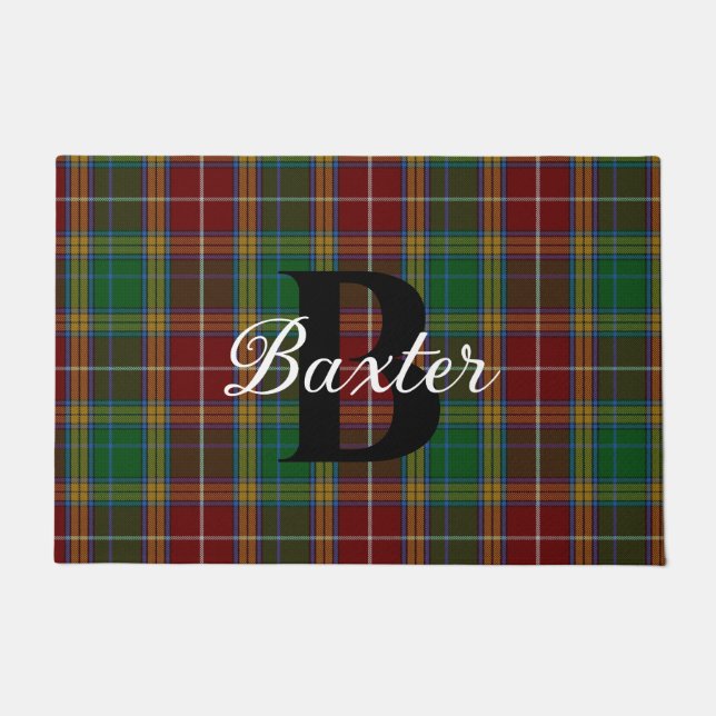 Clan Baxter Plaid Monogrammed Doormat (Front)