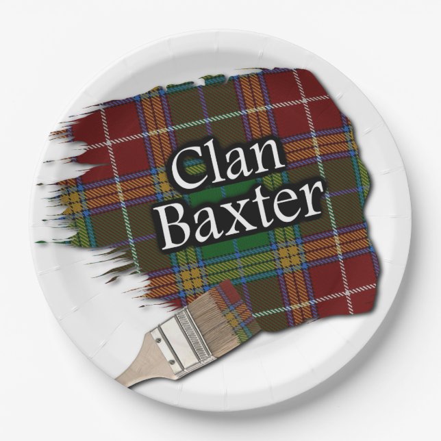 Clan Baxter Scottish Tartan Paint Brush Paper Plate (Front)