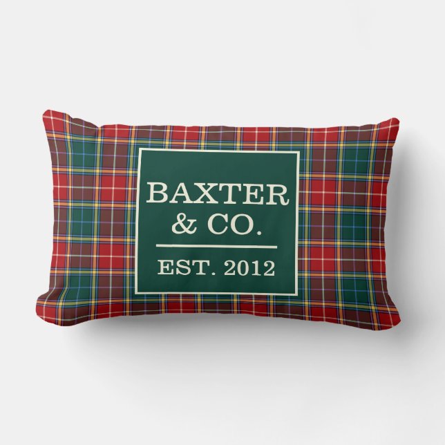 Clan Baxter Tartan Scottish Plaid Personalized Lumbar Pillow (Front)