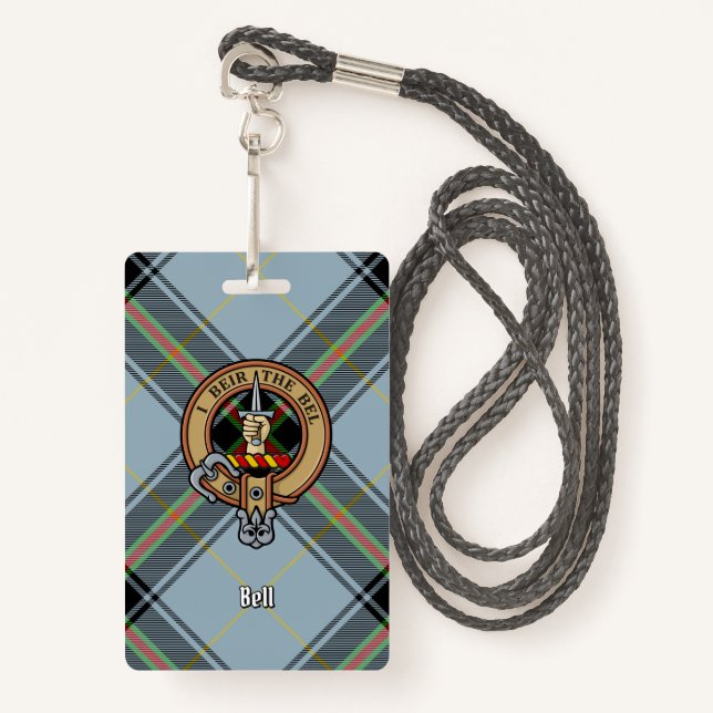 Clan Bell Crest over Tartan Badge (Front with Lanyard)