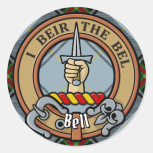 Clan Bell Crest over Tartan Classic Round Sticker
