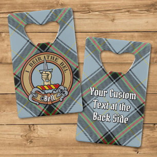 Clan Bell Crest over Tartan Credit Card Bottle Opener