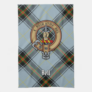 Clan Bell Crest over Tartan Kitchen Towel