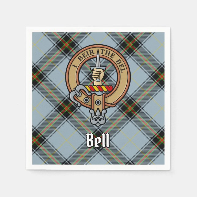 Clan Bell Crest over Tartan Napkin (Front)