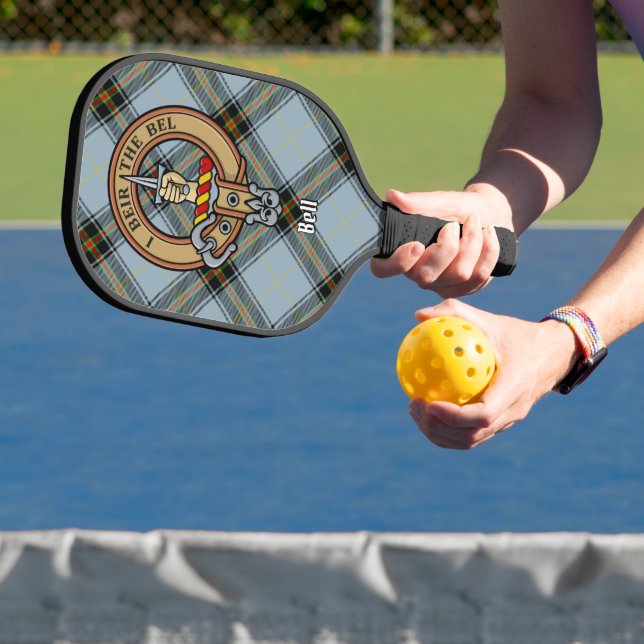 Clan Bell Crest over Tartan Pickleball Paddle (Insitu)