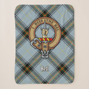 Clan Bell Crest over Tartan Sherpa Blanket