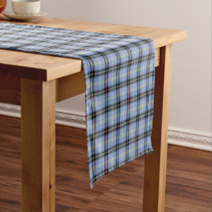 Clan Bell Light Blue and Black Scottish Tartan Short Table Runner