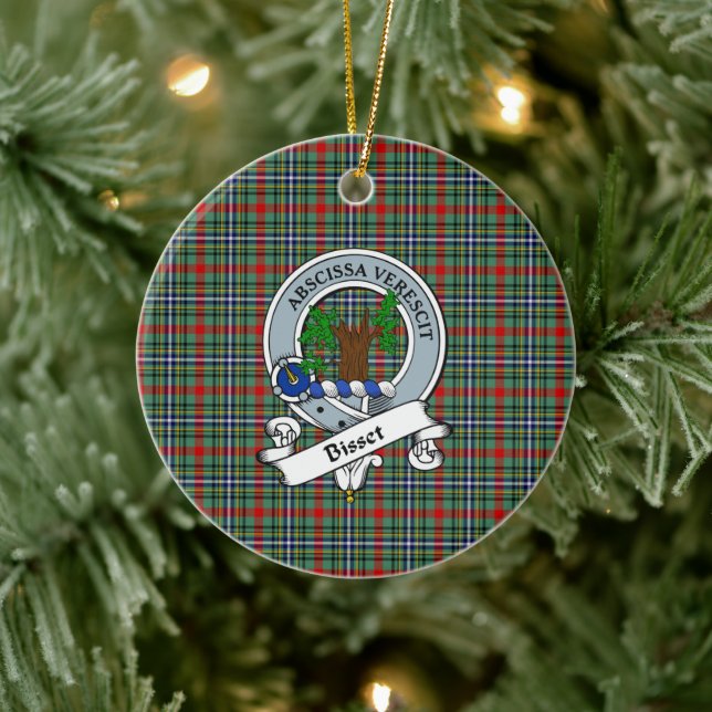 Clan Bisset Badge Tartan Plaid Ceramic Ornament (Tree)