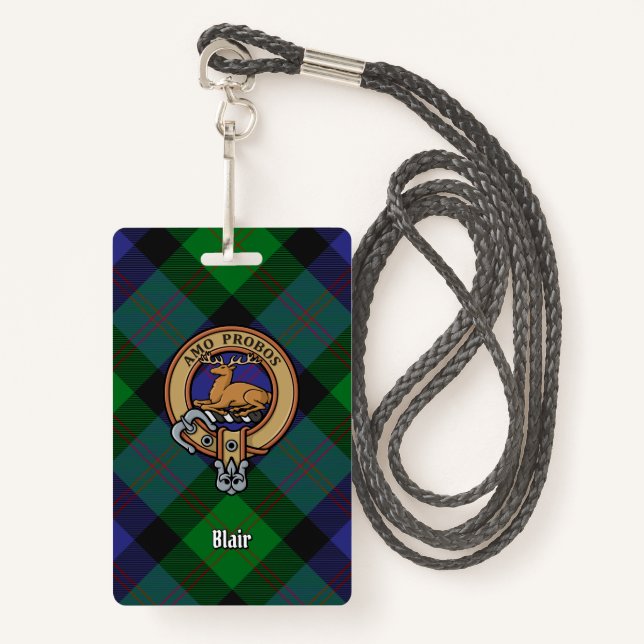 Clan Blair Crest over Tartan Badge (Front with Lanyard)
