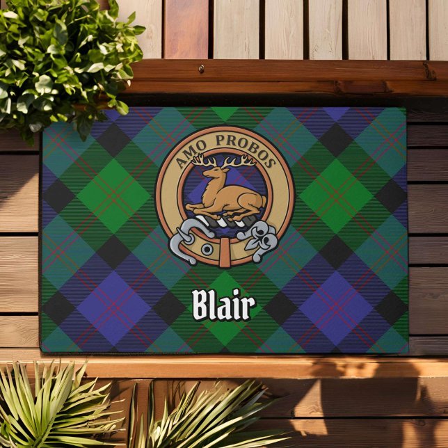 Clan Blair Crest over Tartan Doormat (Creator Uploaded)