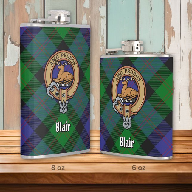 Clan Blair Crest over Tartan Hip Flask (Creator Uploaded)