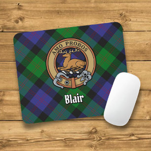 Clan Blair Crest over Tartan Mouse Pad