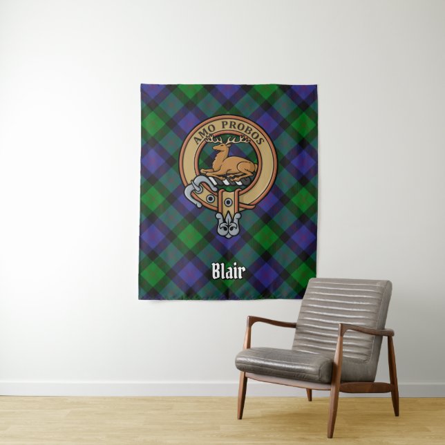 Clan Blair Crest over Tartan Tapestry (In Situ)