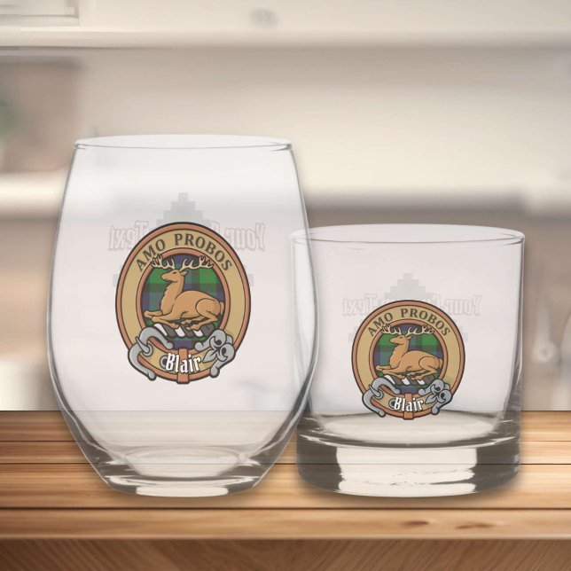 Clan Blair Crest over Tartan Whiskey Glass (Creator Uploaded)