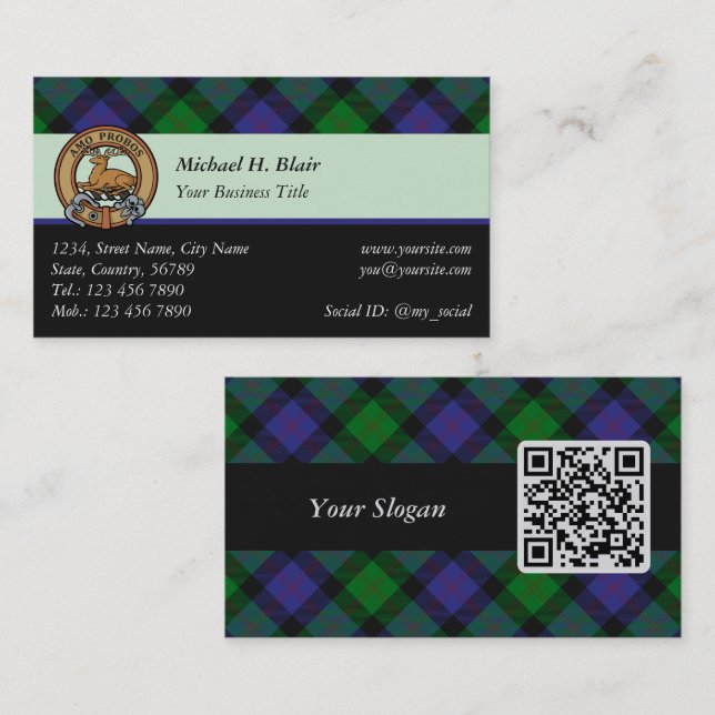Clan Blair Tartan Carte de visite (Devant / Derrière)