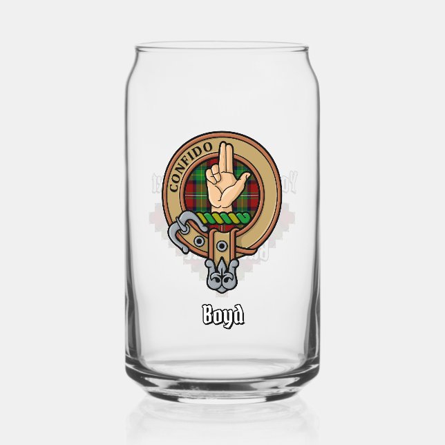 Clan Boyd Crest over Tartan Can Glass (Front)