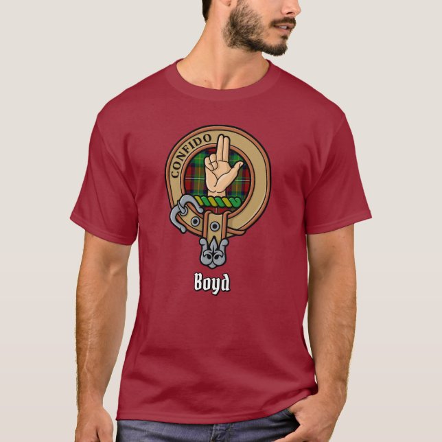 Clan Boyd Crest over Tartan T-Shirt (Front)