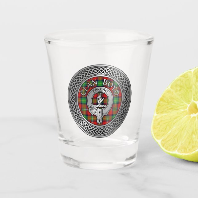 Clan Boyd Crest & Tartan Knot Shot Glass (Front)