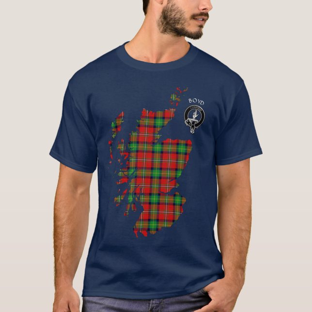 Clan Boyd Tartan Map & Crest T-Shirt (Front)
