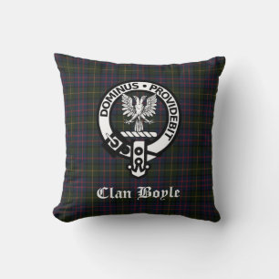 Clan Boyle Crest Badge & Tartan Throw Pillow