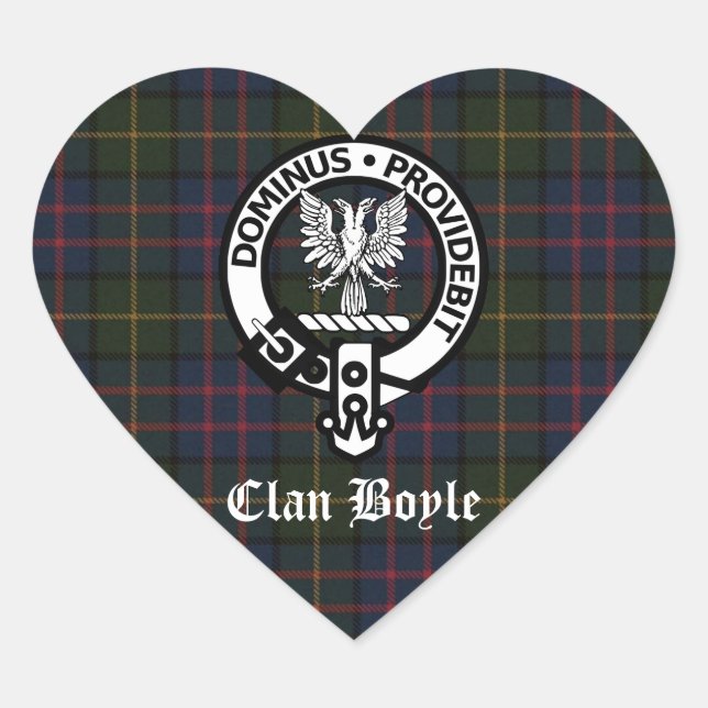 Clan Boyle Crest & Tartan Heart Sticker (Front)