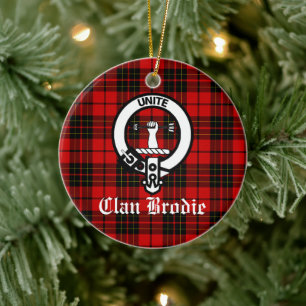Clan Brodie Crest Badge and Tartan Ceramic Ornament