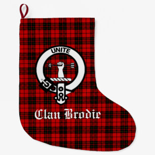 Clan Brodie Crest & Tartan Customizable Large Christmas Stocking