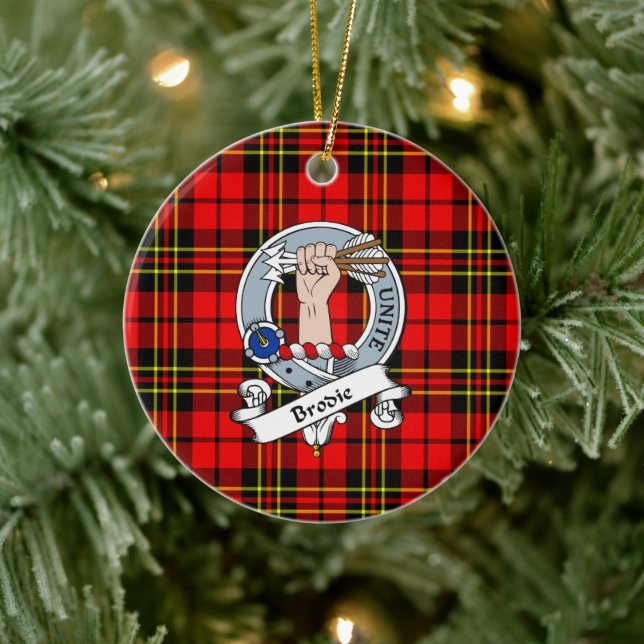 Clan Brodie Modern Badge Tartan Plaid Ceramic Ornament (Tree)