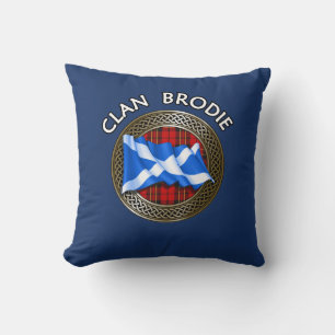 Clan Brodie Tartan Knot & Flag Throw Pillow