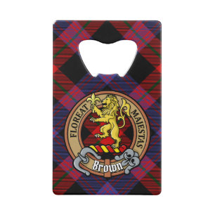 Clan Brown Crest over Tartan Credit Card Bottle Opener