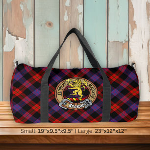 Clan Brown Crest over Tartan Duffle Bag