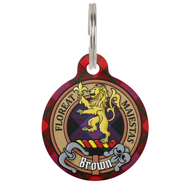 Clan Brown Crest over Tartan Pet Tag (Front)