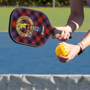 Clan Brown Crest over Tartan Pickleball Paddle