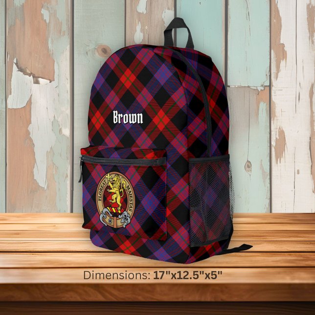 Clan Brown Crest over Tartan Printed Backpack (Creator Uploaded)