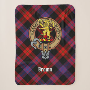 Clan Brown Crest over Tartan Sherpa Blanket