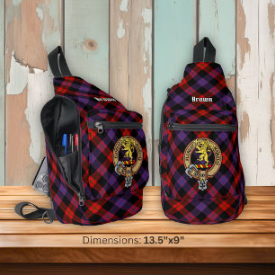 Clan Brown Crest over Tartan Sling Bag