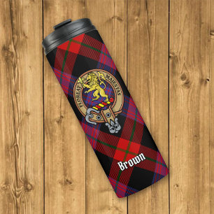 Clan Brown Crest over Tartan Thermal Tumbler
