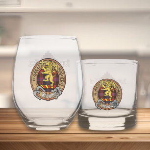 Clan Brown Crest over Tartan Whiskey Glass