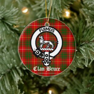 Clan Bruce Crest Badge and Tartan Ceramic Ornament