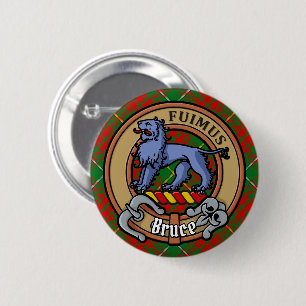 Clan Bruce Crest over Hunting Tartan 2 Inch Round Button